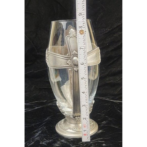 Vintage FTD Pewter and Glass Cross Urn Chalice Decorative Vase - Picture 2 of 16